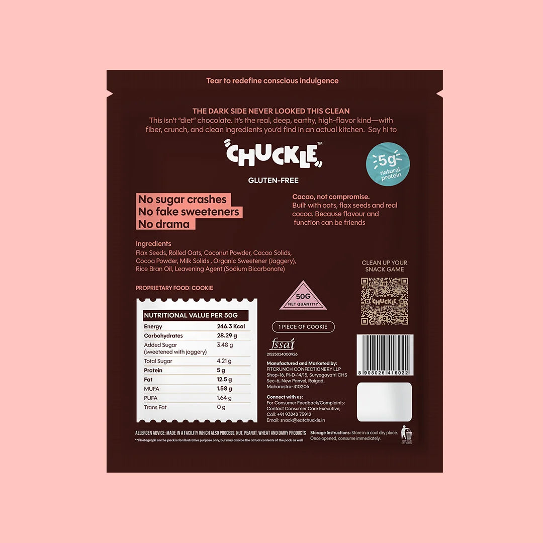 Chuckle Dark Matter Gluten Free Chocolate Cookies Back of Pack Ingredients Nutrition and Product Information