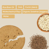 Chuckle Jeera Shot Savory Cookies Ingredients Rice Bran Oil Oats Jeera Cumin Water Chestnut Flour and Jaggery