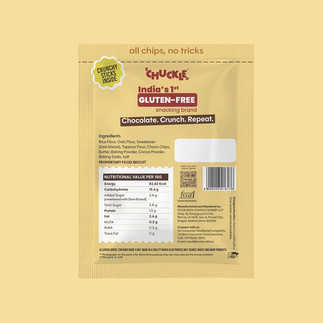 Back of Chuckle Chocolate Biscotti pack showing ingredients and nutrition information