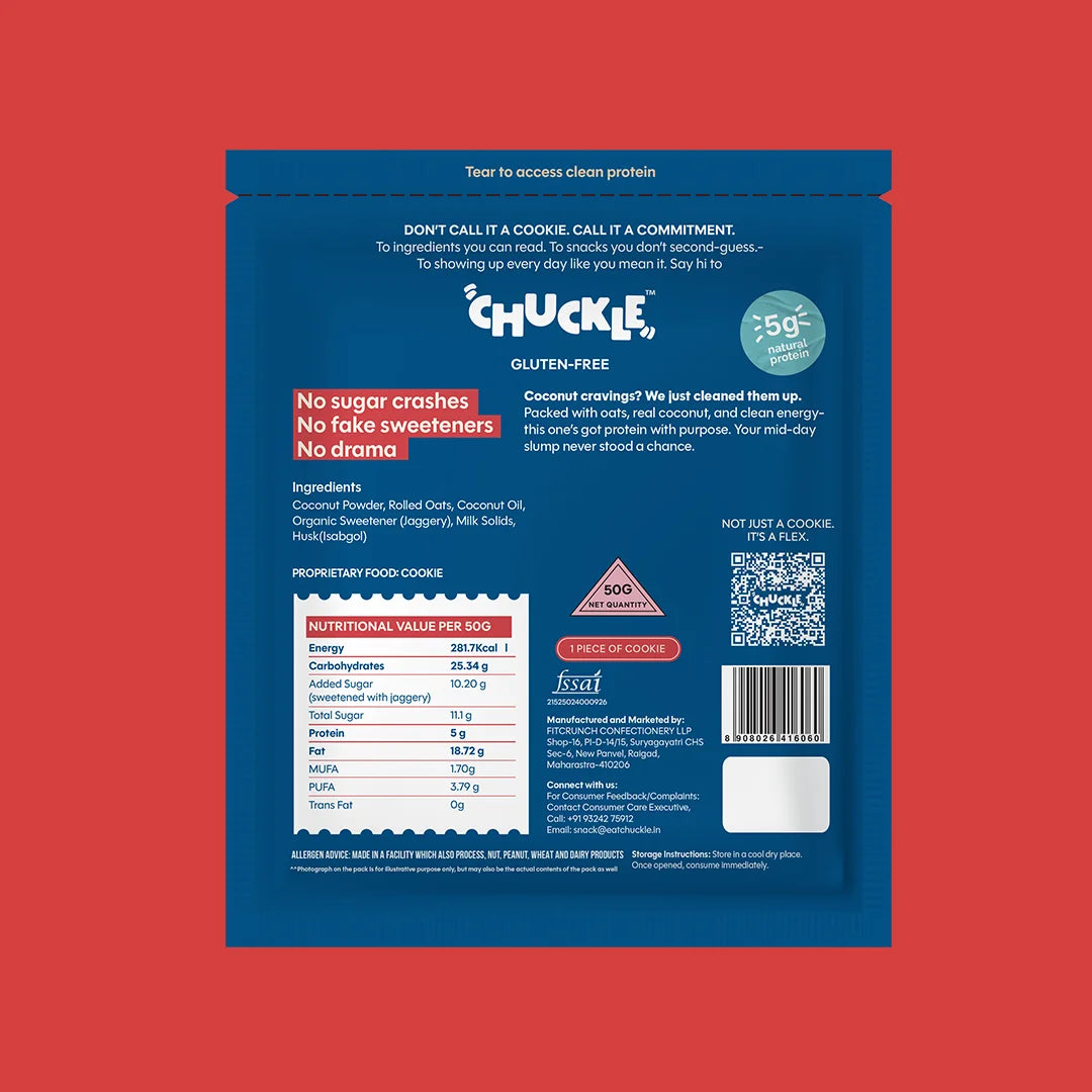 Chuckle Coconut Crave Gluten Free Cookies Back of Pack Ingredients Nutrition and Product Information