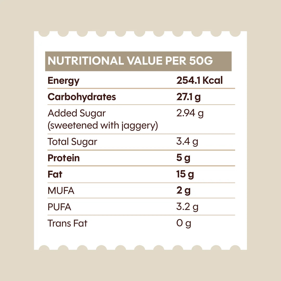 Chuckle Jeera Shot Savory Cookie Nutrition Information Per 50g Energy Protein Carbohydrates and Fat